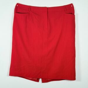 Calvin Klein Red Pencil Skirt Size 16W Stretch Lined Business Career Slit Back